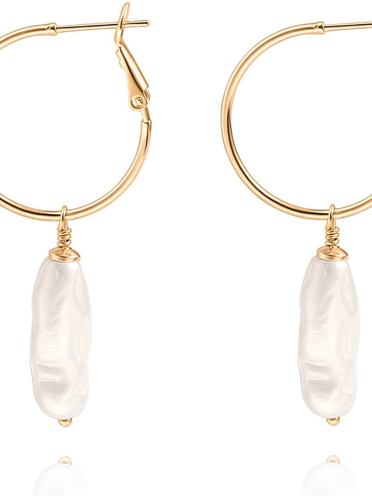 Gold Plated Huggie Hoop Earrings With Charms Fashion Pearl Drop Dangle Earrings